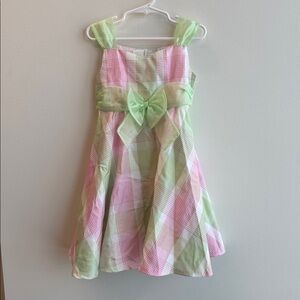 Rare Editions Pink and Green Checkered Tull Formal Dress